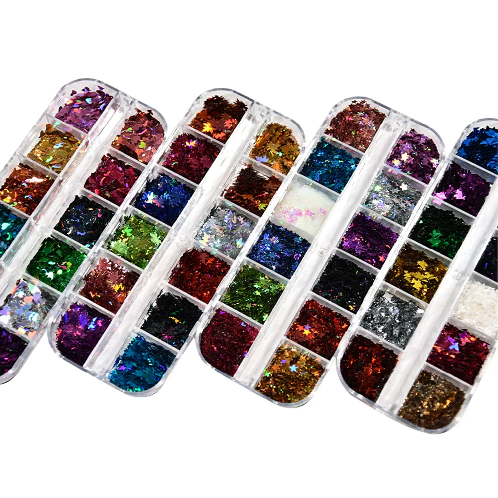 12 Grids/Box Mixed Color Laser Nail Glitter Sequins DIY Paillett Art Decorations Plastic Multi-Shape Irregular Flakes KR#36 | Красота и
