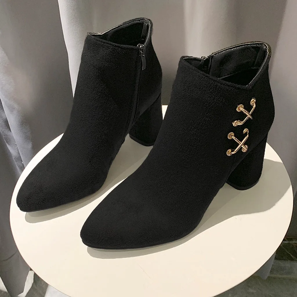 Ботильоны на массивном каблуке из флока Новинка 2019 года Повседневные короткие