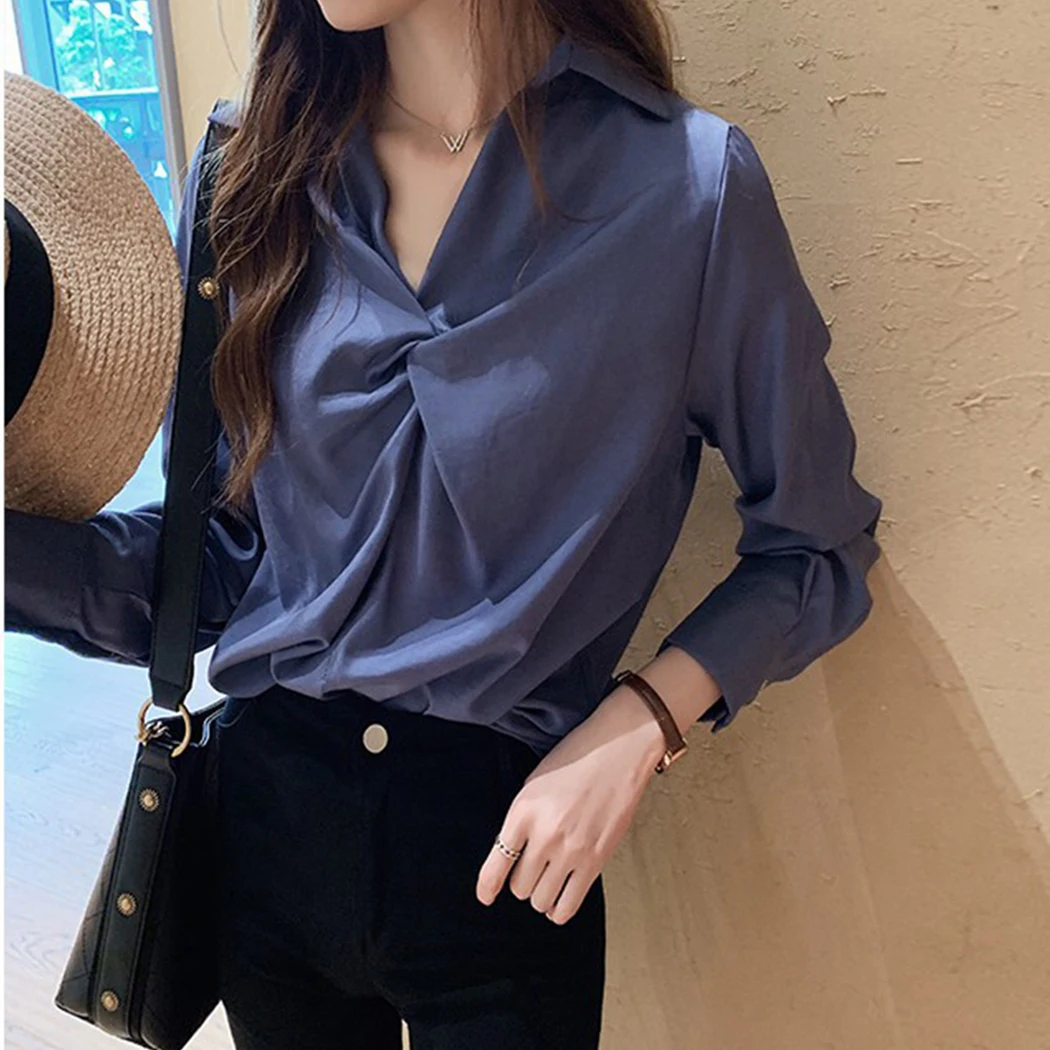 Элегантные женские 2019 Новые повседневные уличные Однотонные блузки модные витые