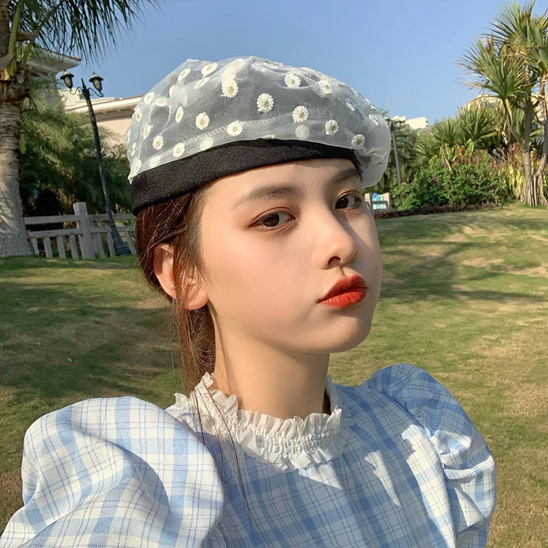 H5 Ins японский берет с ромашками женская летняя тонкая корейская мода Британский