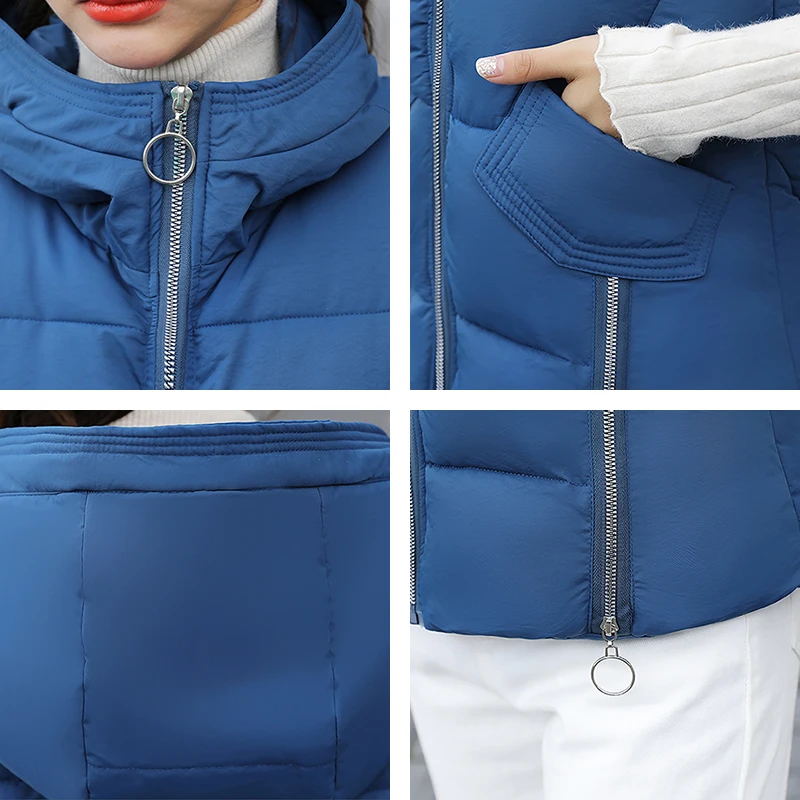 

winter hooded slim sleeveless jacket with zipper women plus size solid female long vest stand collar cotton casual women's parka