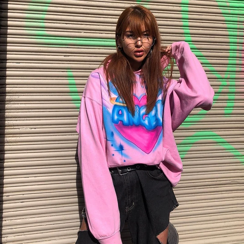 

Женская толстовка с капюшоном, розовая, с креативным принтом, свободная, в стиле Харадзюку, с длинными рукавами, L1200, размера плюс