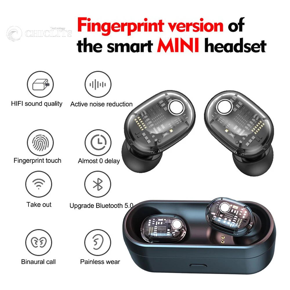 TWS беспроводная Bluetooth гарнитура 5 0 светодиодный дисплей с номером сенсорное