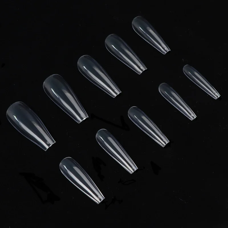 

100pcs Acrylic False Long Ballerina Coffin Nails Full Cover Fake Nail Tips Clear Natural White Press On Nails UV Gel Polish