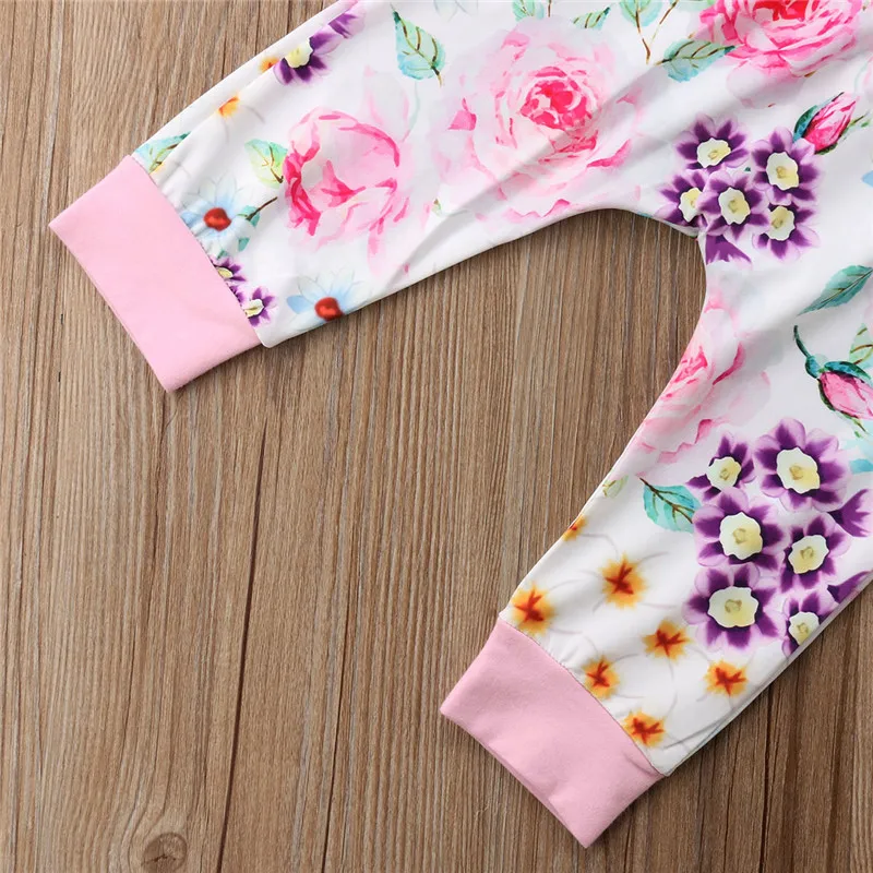 

2019 Newborn Baby Girls Boys Clothes Romper Long Sleeve Tops T Shirt Leggings Pants Hat Headband 3PCS Outfits Set