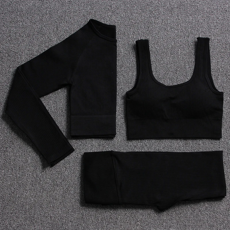 

Seamless Yoga Set Workout Clothes Athletic Wear Sports Gym Legging Bra Crop Top Long Sleeve Yoga Suit Fitness Women's Sportswear