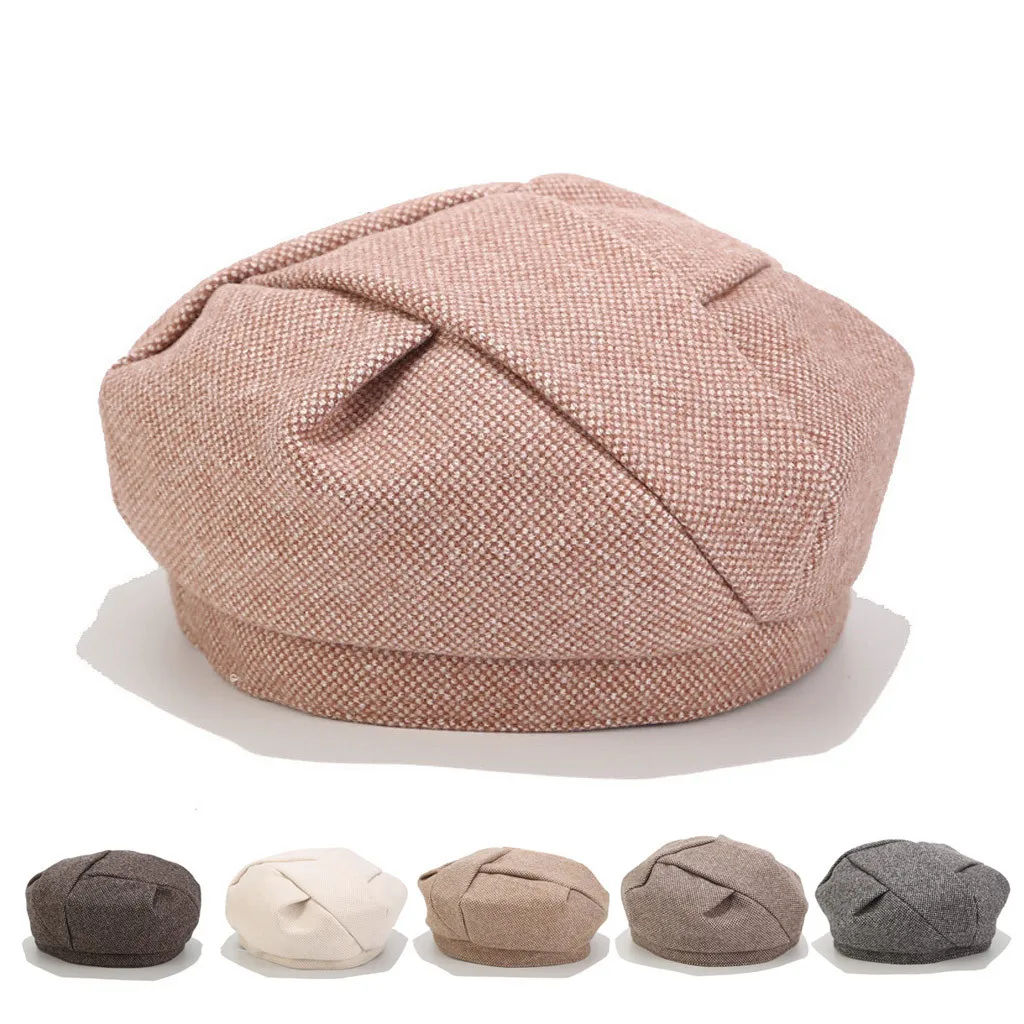 Акриловые шапки-береты женские береты для девочек винтажный однотонный берет на