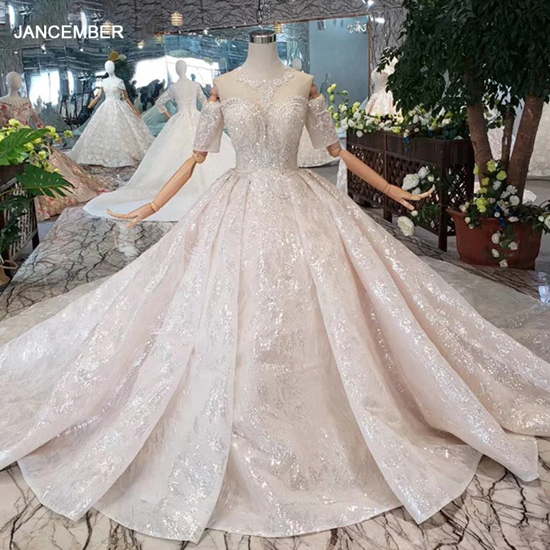 HTL302 роскошное свадебное платье с блестящими кружевными рукавами и открытыми