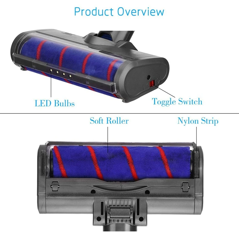 

2Pcs Fluffy Floor Head Roller Brush for Dysons V6/DC6 Vacuum Cleaners Parts Rotatable Brush Tool with Led Lights B & A
