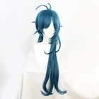 Парик Kaeya Genshin ударопрочный Косплей синие длинные прямые термостойкие синтетические парики для косплея + шапочка для парика