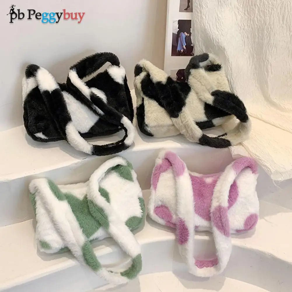 

Винтажные женские сумки на плечо с принтом сердечек, повседневные зимние плюшевые модные дамские сумочки с ручками для женщин