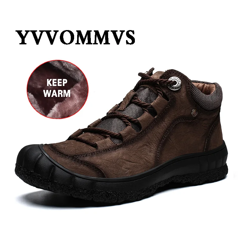 Мужские новые кожаные ботинки Зимняя теплая обувь из воловьей кожи Мягкая для