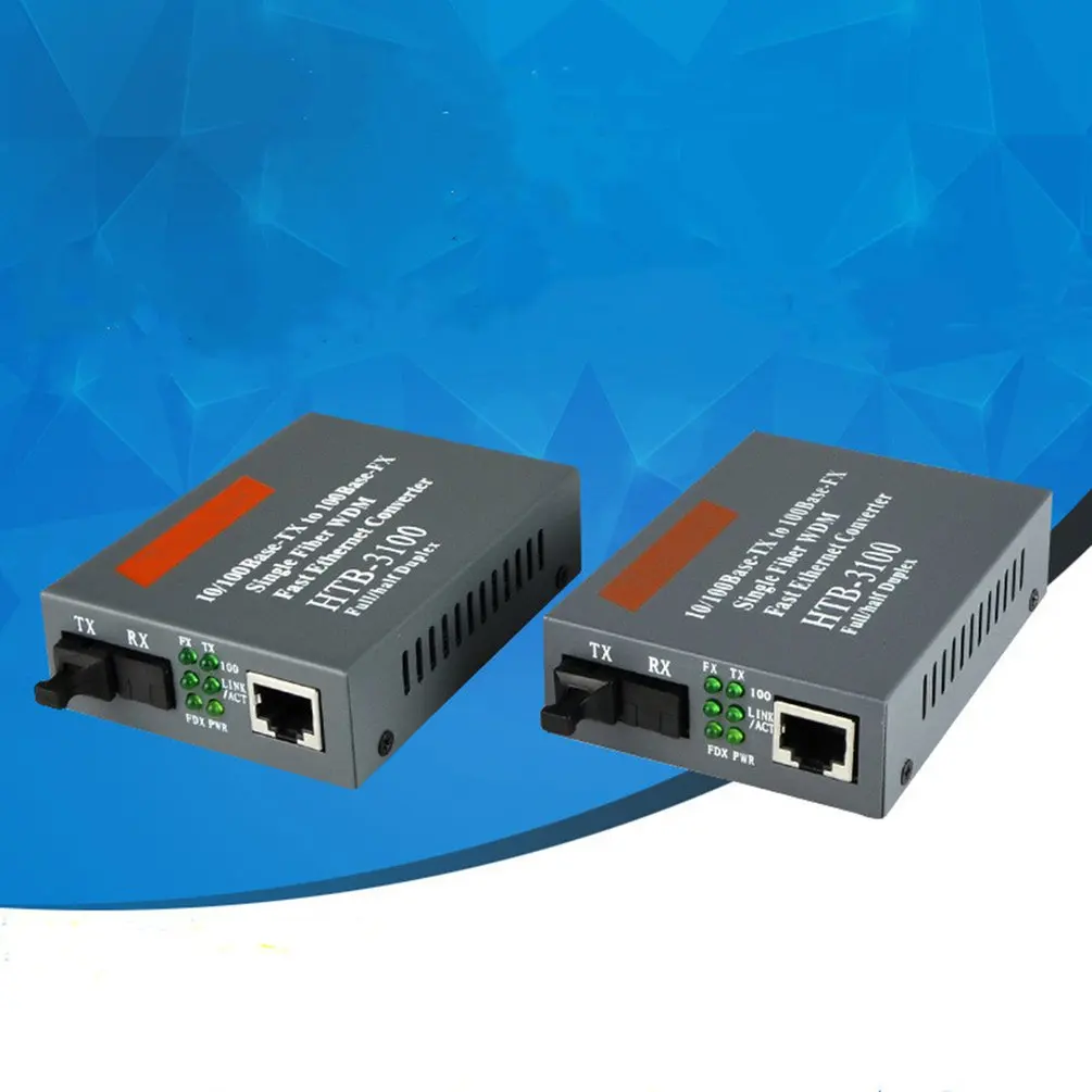 

2pcs HTB-3100A/B 25KM SC netLINK 10/100Mbps Single-mode Single-fiber WDM Fiber Media Converter A 1310nm-TX, B 1550nm-TX US Plug