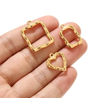 2pcs gold tone stainless steel charm hollow heart square rectangle pendants embossing connectors for diy jewelry making findings