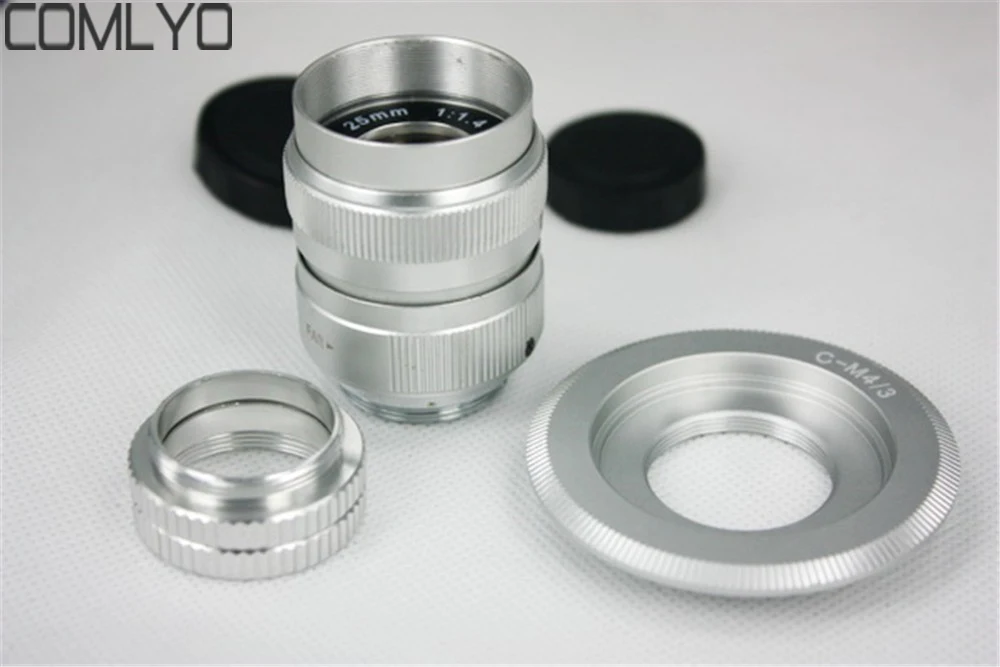 Совершенно новый COMLYO 25 мм F1.4 C Mount CCTV Camera Lens Adapter - to Micro 4/3 adapter (серебристый) + macro ring |