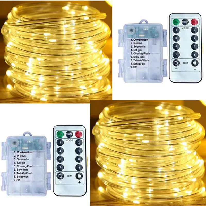

100 LED Rope Lights Indoor Outdoor Lights Battery Powered Twinkle Tube Fairy Lights with Remote for Wedding Christmas Party Deco