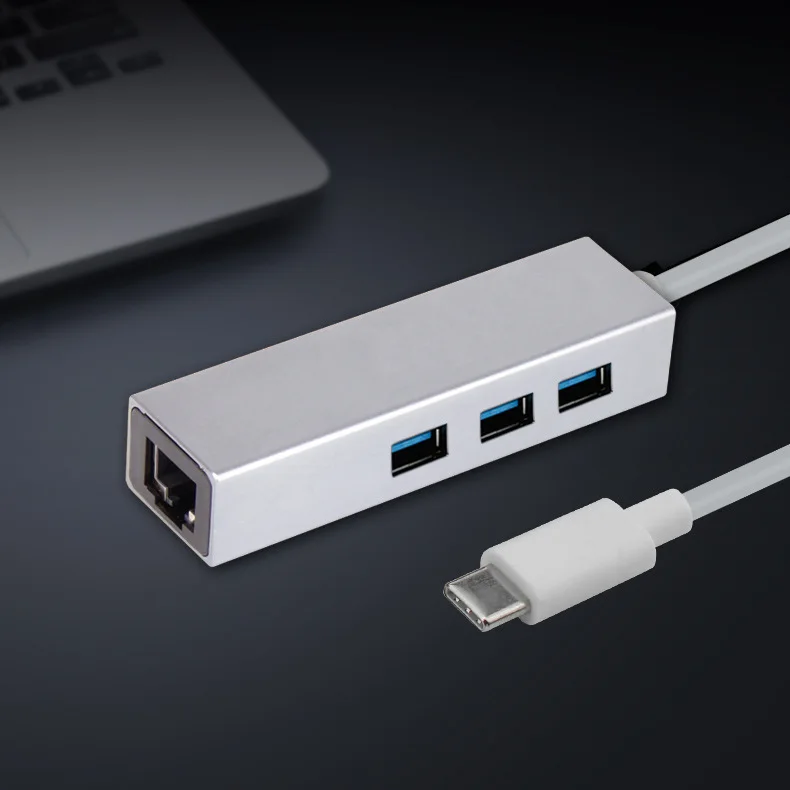 

Type-C To RJ45 External Converter + 3-port Usb3.0hub Hub