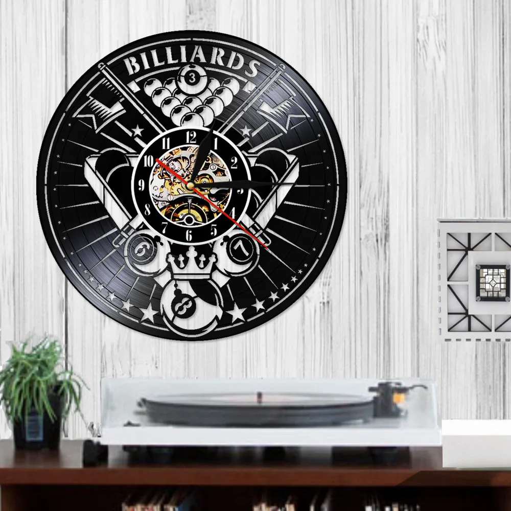 Бильярд виниловая запись бесшумные настенные часы комната Настенный декор плеер