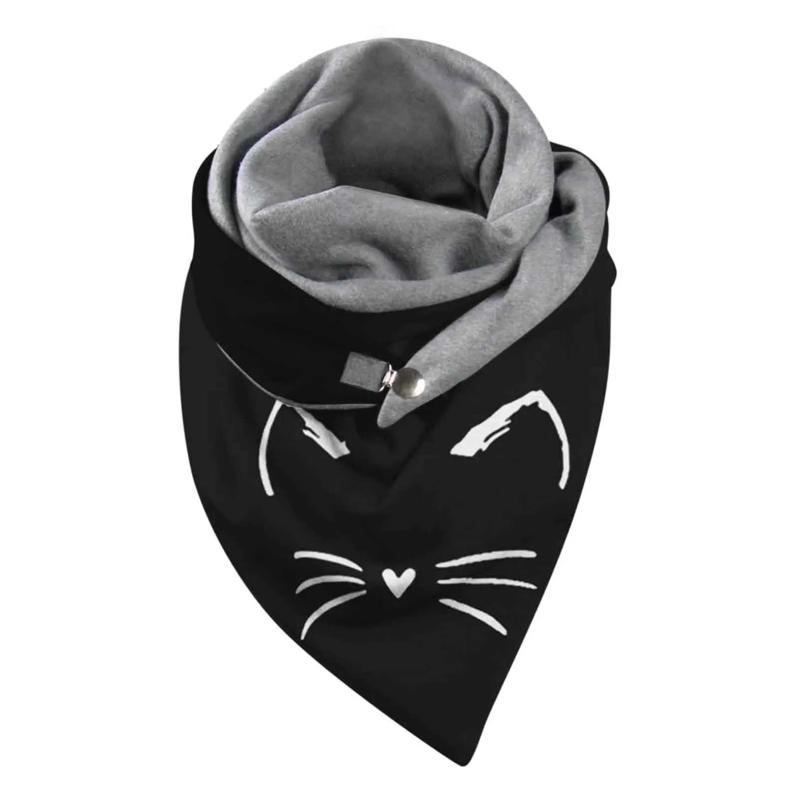 Шарф с забавным принтом кошки универсальный двухслойный теплый ветрозащитный