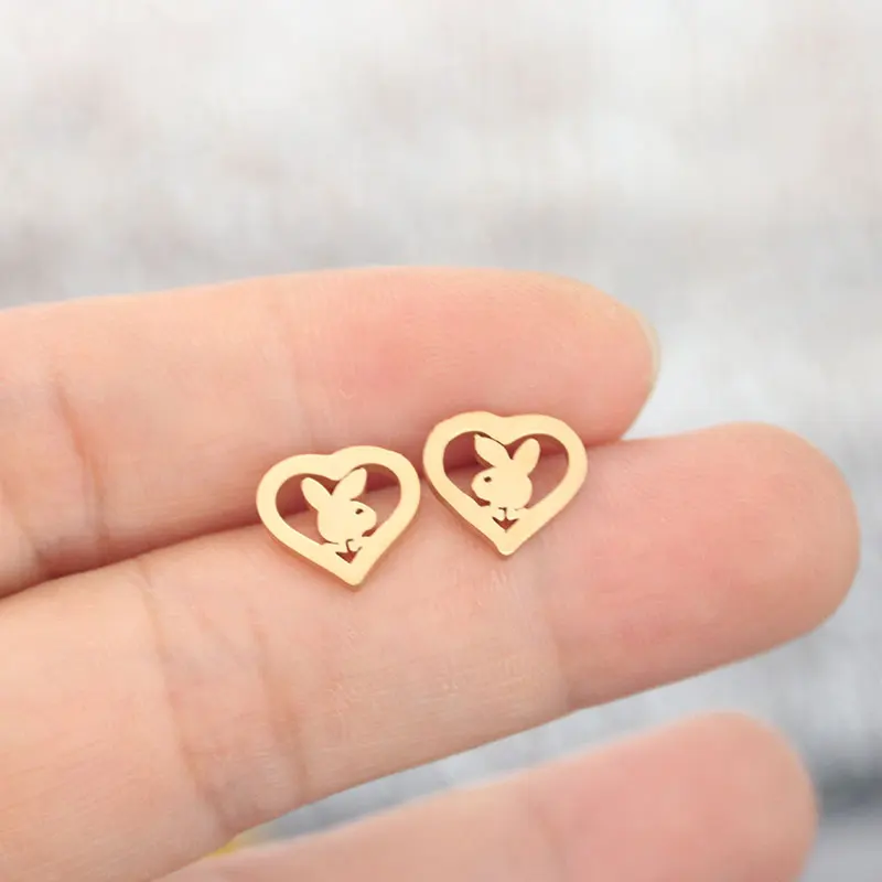 gold earrings Подарок для нее-кролик в сердце браслет из нержавеющей стали браслеты для влюбленных пар женщин девушек модные украшения подарки на удачу - Окраска металла: gold earrings