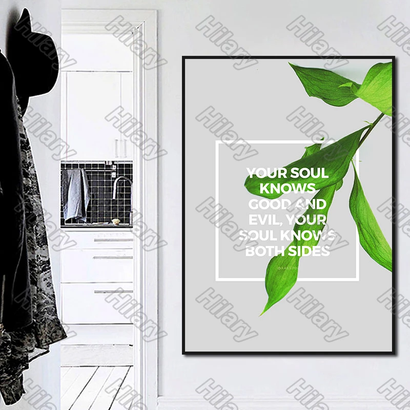 

Posters Fresh Leaves Plant White Letters Painting and Prints Wall Art Decoration for Living Room and Bedroom 2Pcs Frameless