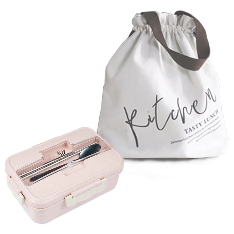 Pink one with bag Пшеничная соломенная Ланч-бокс для микроволновки с посуды водонепроницаемый контейнер для еды детский для детской школы офисный Пикник Портативный Bento Box - Цвет: Pink one with bag