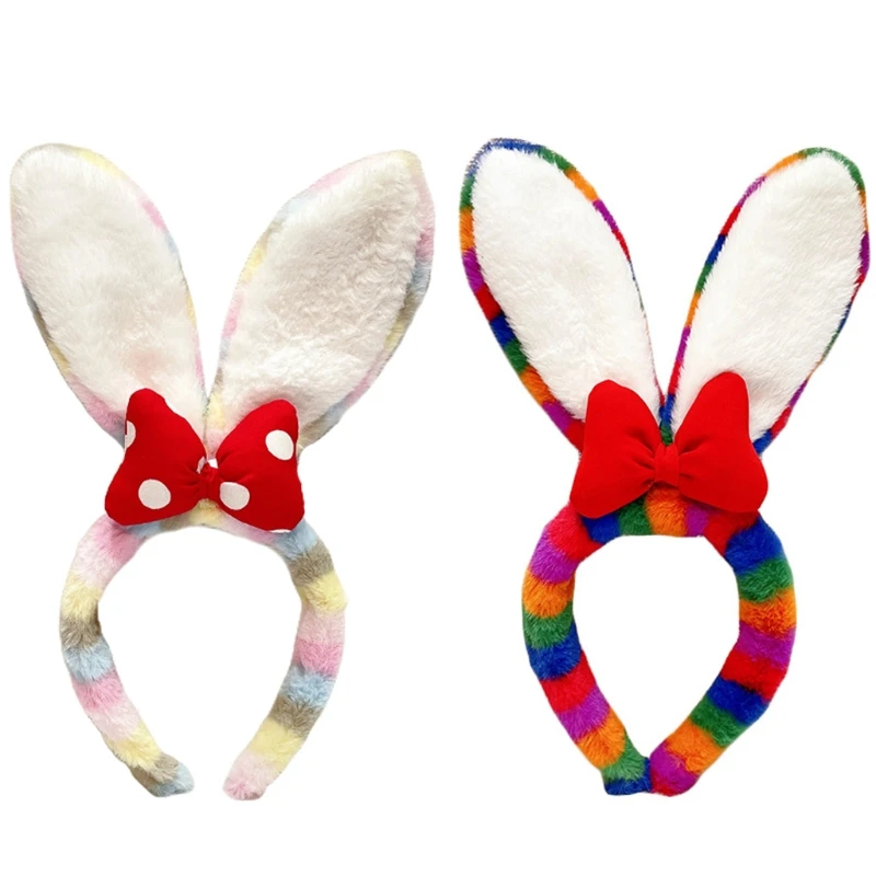 

Cartoon Animal Headbands Furry Rabbit Ears Headwear with Bows Kawaii Bunny Hair Hoop Cosplay Headpiece Party Supplies