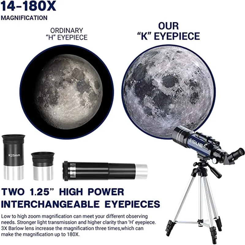 F36070 Astronomical Telescope with  Adjustable Tripod for Beginner Terrestrial Space Telescope Erecting Image Moon Watching