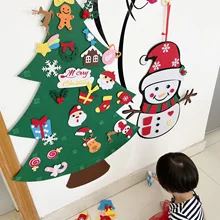 Baby Montessori Toy 32pcs DIY Felt Christmas Tree Toddlers Busy Board Xmas Tree Gift For Boy Girl Door Wall Ornament Decorations