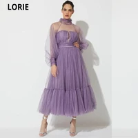 lorie prom dresses purple 2021 high neck long sleeves a line weeding party dress dubia beach formal graduation evening dress