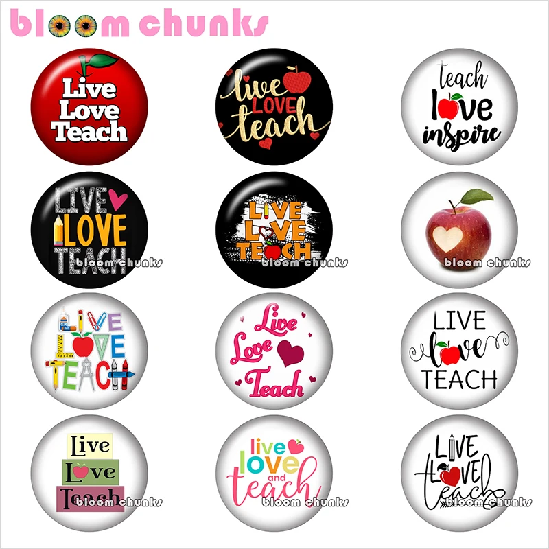 Live love teach apple teacher круглая фотография стеклянный кабошон демонстрация с плоской
