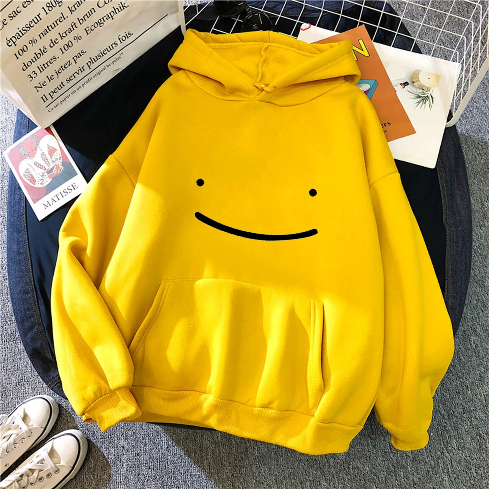 Smile Print Hoodies Women Aesthetic Oversized Hoodies Harajuku Sweatshirts Unisex Wram Long Sleeve Kawaii Clothes Anime Moletom