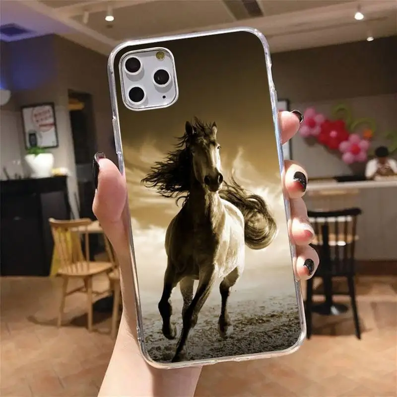 

running horse Phone Case Transparent for iPhone 6 7 8 11 12 s mini pro X XS XR MAX Plus cover funda shell