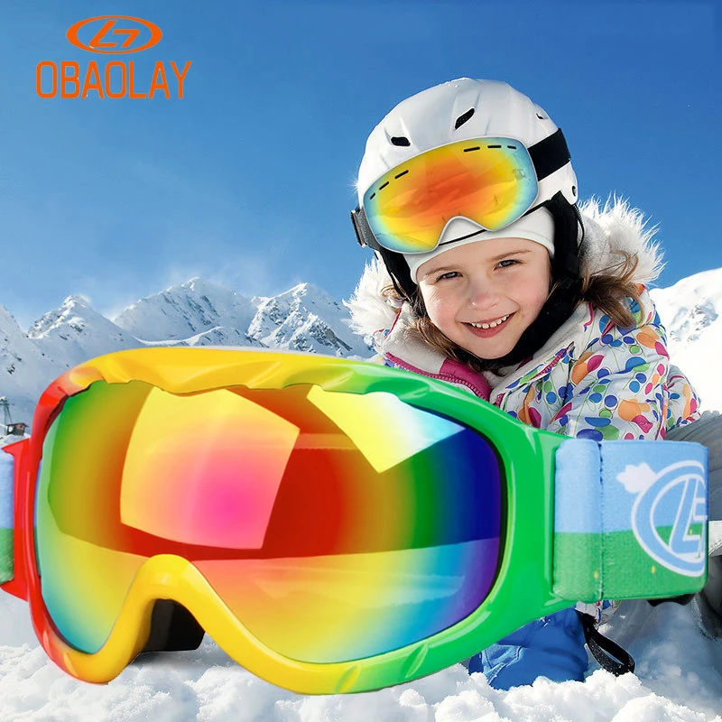 

Детские лыжные очки Obaolay небольшого размера для детей двойная противотуманная маска Uv400 очки для катания на лыжах для девочек и мальчиков очки для сноуборда