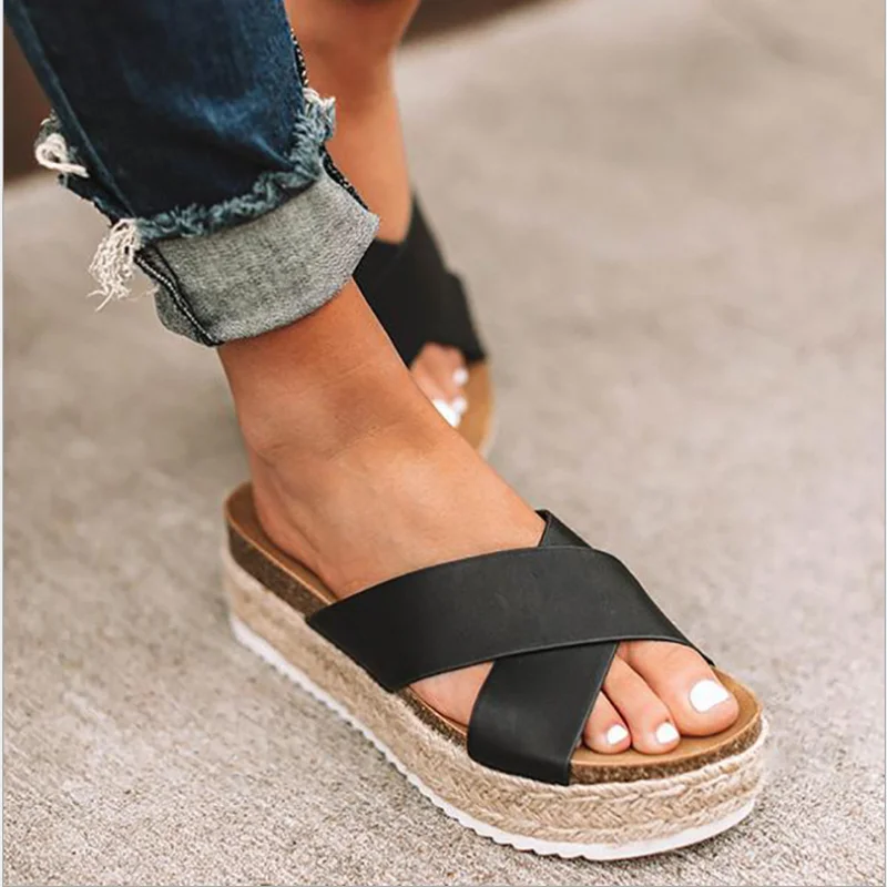 

Leopard Print Women Slippers Summer Flip Flops Woman Casual Shoes Cross Belt Wedges High Heels Female Beach Slippers Women Shoes