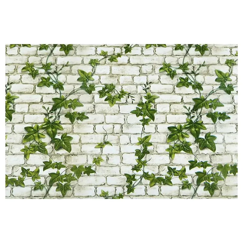 10 м кожура и палка кирпича с зелеными листьями стикер стены ПВХ | Обои -4000307483972