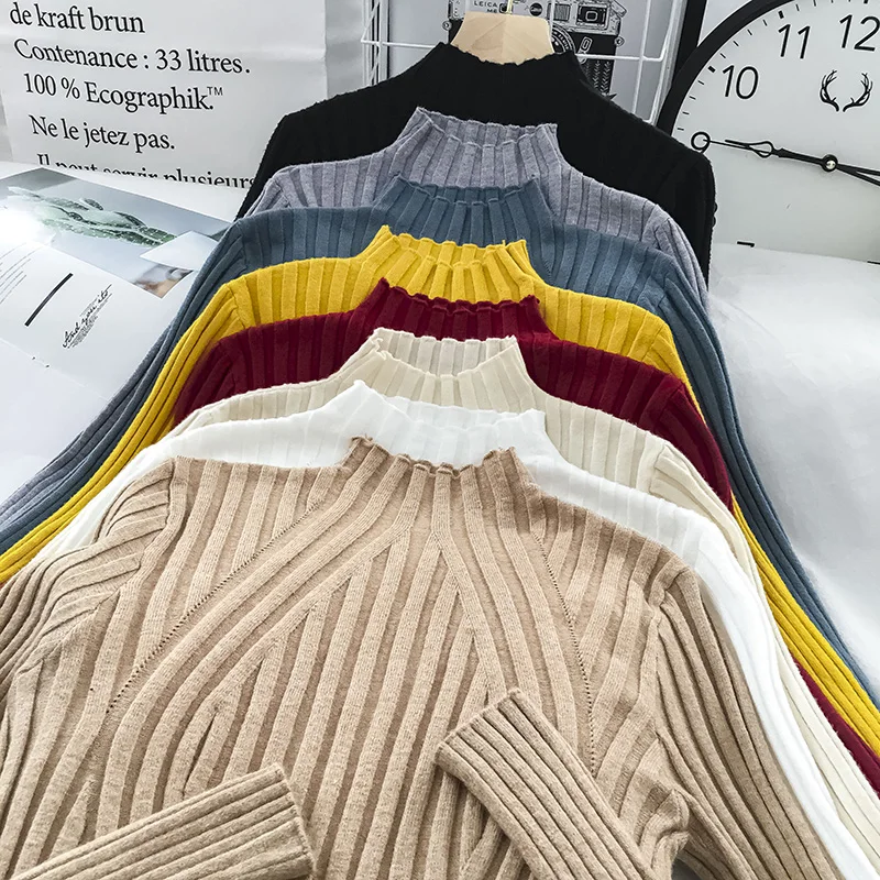 

2021 autumn and winter new women's wild long-sleeved half-high neck soft sweater autumn knitted slim pullover sweater bottoming