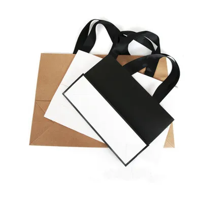 

10pcs Paper Gift Shopping Bags with Handles Durable Black White Wedding Decoration DIY White Paperboard Bags