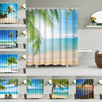 240x180cm bathroom shower curtain polyester waterproof curtain sea beach palm leaf printing home decoration curtain with hook
