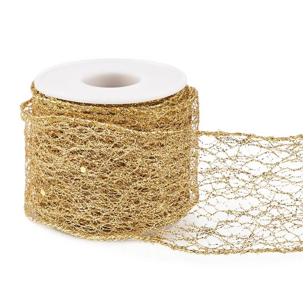 

10m/Roll 45mm Polyester Organza Ribbon with Glitter Powder and Spool for Christmas Gift Wapping Wedding Party Decoration