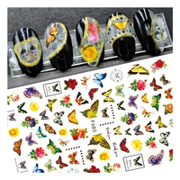 10pcs new blue pink red butterfly nail stickers leaves and flowers nail decoration accessories adhesive slider stickers