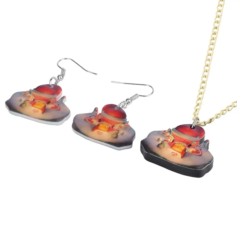 Bonsny акриловые рождественские комплекты ювелирных изделий в стиле аниме снеговик