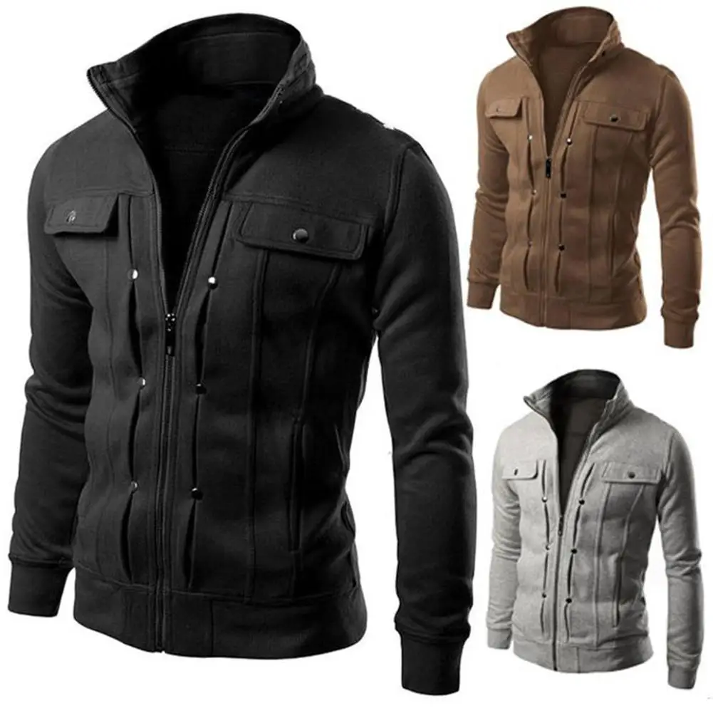 

Men Jacket Coat Outwear Coat Jacket Windbreaker Plus Size Men Solid Color Stand Collar Long Sleeve Zip Pocket Slim Jacket Coat