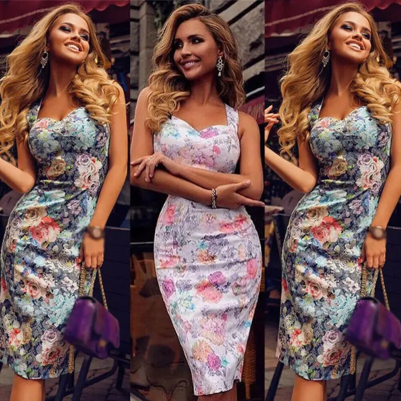 Сексуальное женское летнее без рукавов Тонкий Bodycon Женская обувь в винтажном