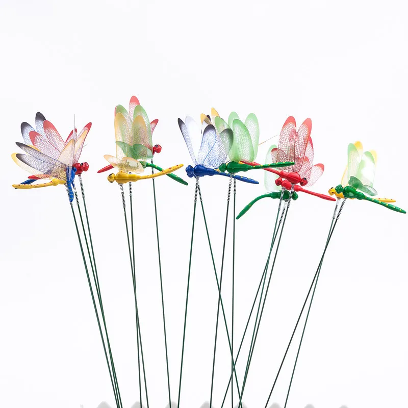

10pcs/bag Dragonflies insert Rod Gardeniing Decoration Colorful Simulation Dragonfly Home Decoration Gardens Planter Decoration