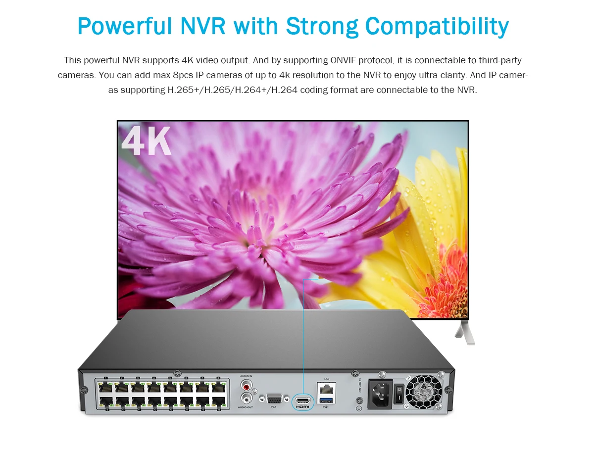 ANNKE 16CH сверхвысокой четкости 4K Ultra HD POE сетевой видеорегистратор безопасности Системы 8MP H.265 NVR, украшенное мозаикой из драгоценных камней, 12X8 Мп возможностью погружения на глубину до 30 м EXIR Ночное видение всепогодный IP Камера
