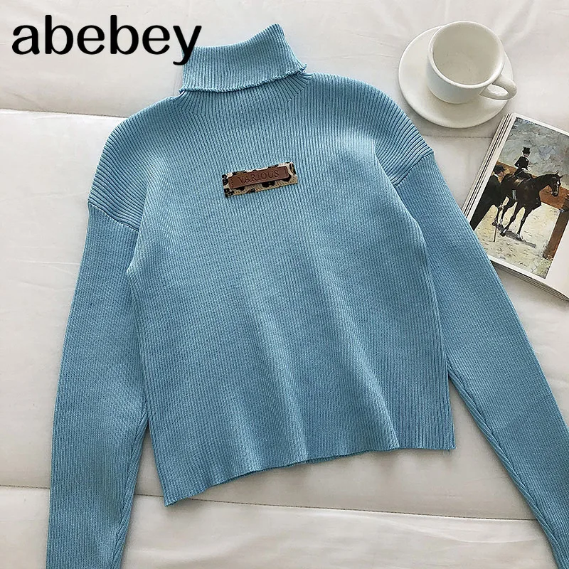 

2020 New Autumn winter Women Knitted Sweaters Pullovers Turtleneck Long Sleeve Solid Color Slim Elastic Short Sweater Women