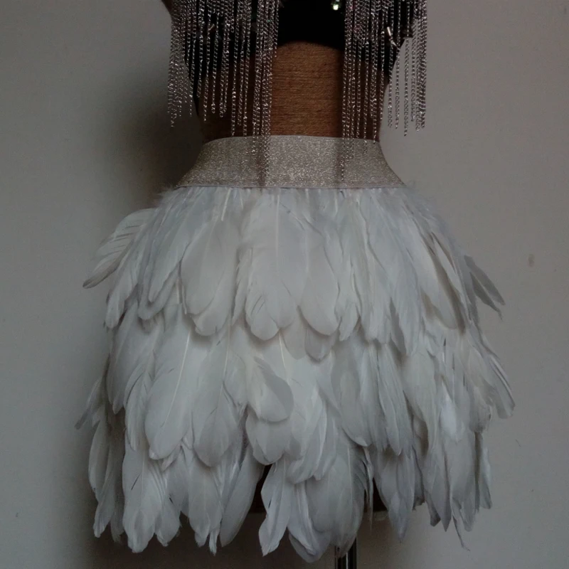 Festival Feather Clothing Black/White Skirt Elastic Waist Nightclub GOGO Performance Stage African Hula Outfit | Тематическая