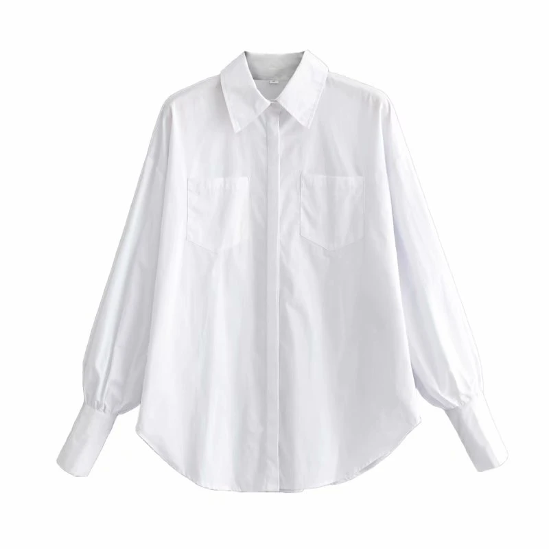 

ZXQJ Elegant Women Lantern Sleeve Shirts 2021 Fashion Ladies Turn Down Collar Tops Streetwear Female Chic Solid White Blouses