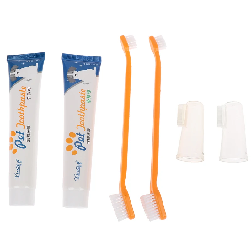 

Pet toothbrush Set Healthy Edible Toothpaste Dog Cats Mouth Oral Teeth Cleaning Care Supplies Vanilla Beef Taste Pet Accessories